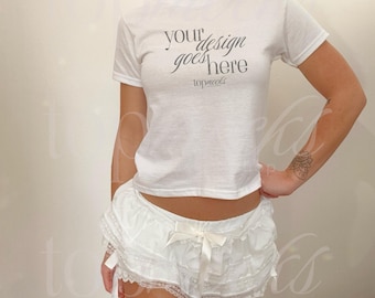Baby-T-shirt-modell 5000B, Gildan 5000b baby-T-shirt-modell, Gildan 5000B-modeller, Vit baby-T-shirt-modell för kvinnor, Coquette-modell, Real Model-modeller