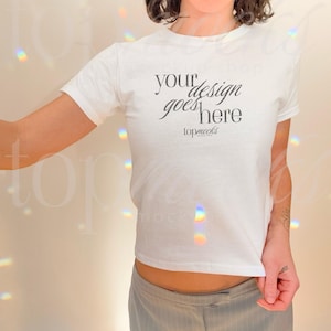 Baby Tee Mockup 5000B, Gildan 5000b Baby Tee Mockup, Gildan 5000B Mockups, White Womens Baby Tee Mockup, Coquette Mockup, Real Model Mockups