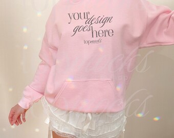 Gildan 18500 Mockup, 18500 Hoodie Mockup Rosa, Sweatshirt Hoodie Mockup, Trendig G 18500 Mockup Riktig Modell Mockup Livsstil Estetisk Mockup
