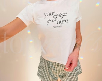 Baby-T-shirt-modell 5000B, Gildan 5000b baby-T-shirt-modell, Gildan 5000B-modeller, Vit baby-T-shirt-modell för kvinnor, Coquette-modell, Real Model-modeller
