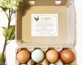 Etiquetas imprimibles para cartones de huevos / Huevos frescos de granja / Descarga digital no editable / Etiqueta de manipulación de huevos