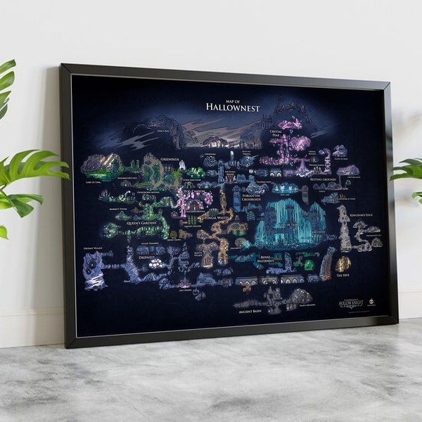 Hollow Knight Map - Print, Canvas, Poster - Wall Art and Decor, Canvas Print - Room and Home Decor - Game Poster Perfect for Gifting