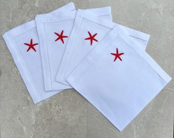 Conjunto de guardanapos de linho coral vermelho estrela do mar
