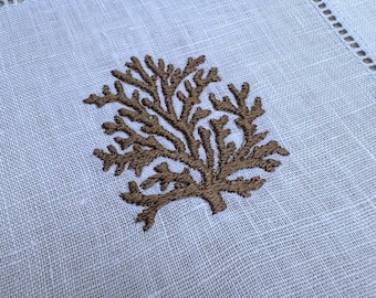 Coral Ocean Themed Sea Life Linen Cocktail Napkin Set