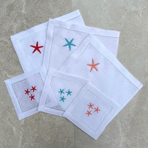 Turquoise Blue Starfish Nautical Seaside Ocean Themed Linen Dinner Napkin Set