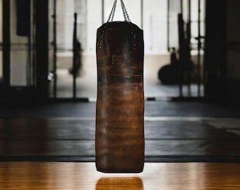 Sacco da boxe in pelle di vacchetta fatto a mano: boxe vintage, allenamento MMA