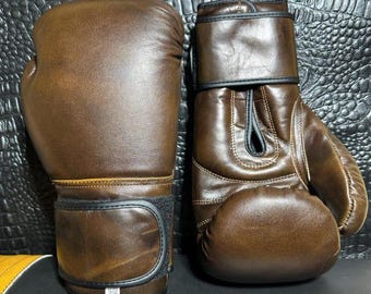 Vintage boxningshandskar i läder: Träning och sparring i kohud - Gåva till boxare