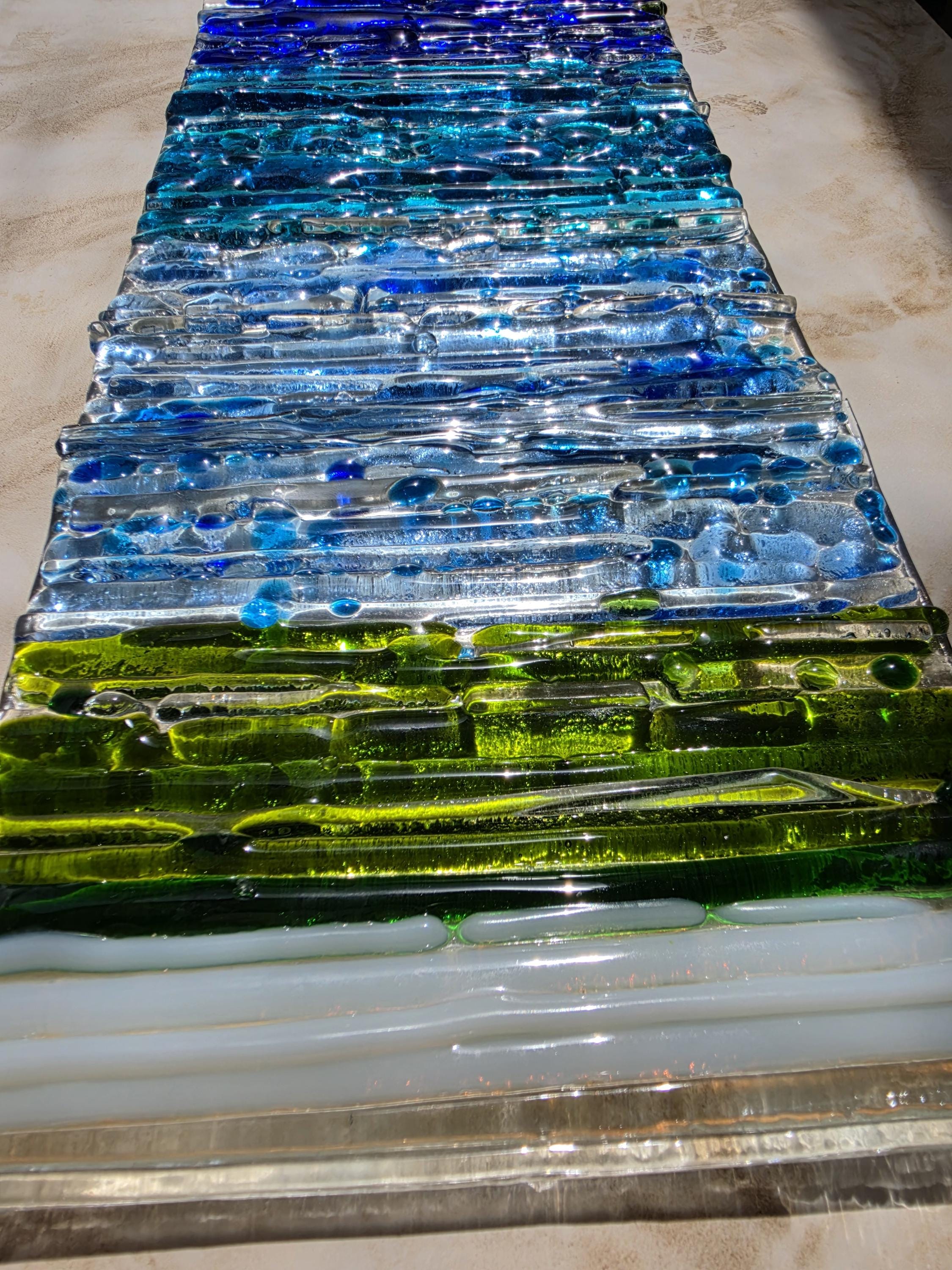 Handcrafted Fused Glass Coastal Beach Wave Wall Art 33x15cm (13x5.90 In ...