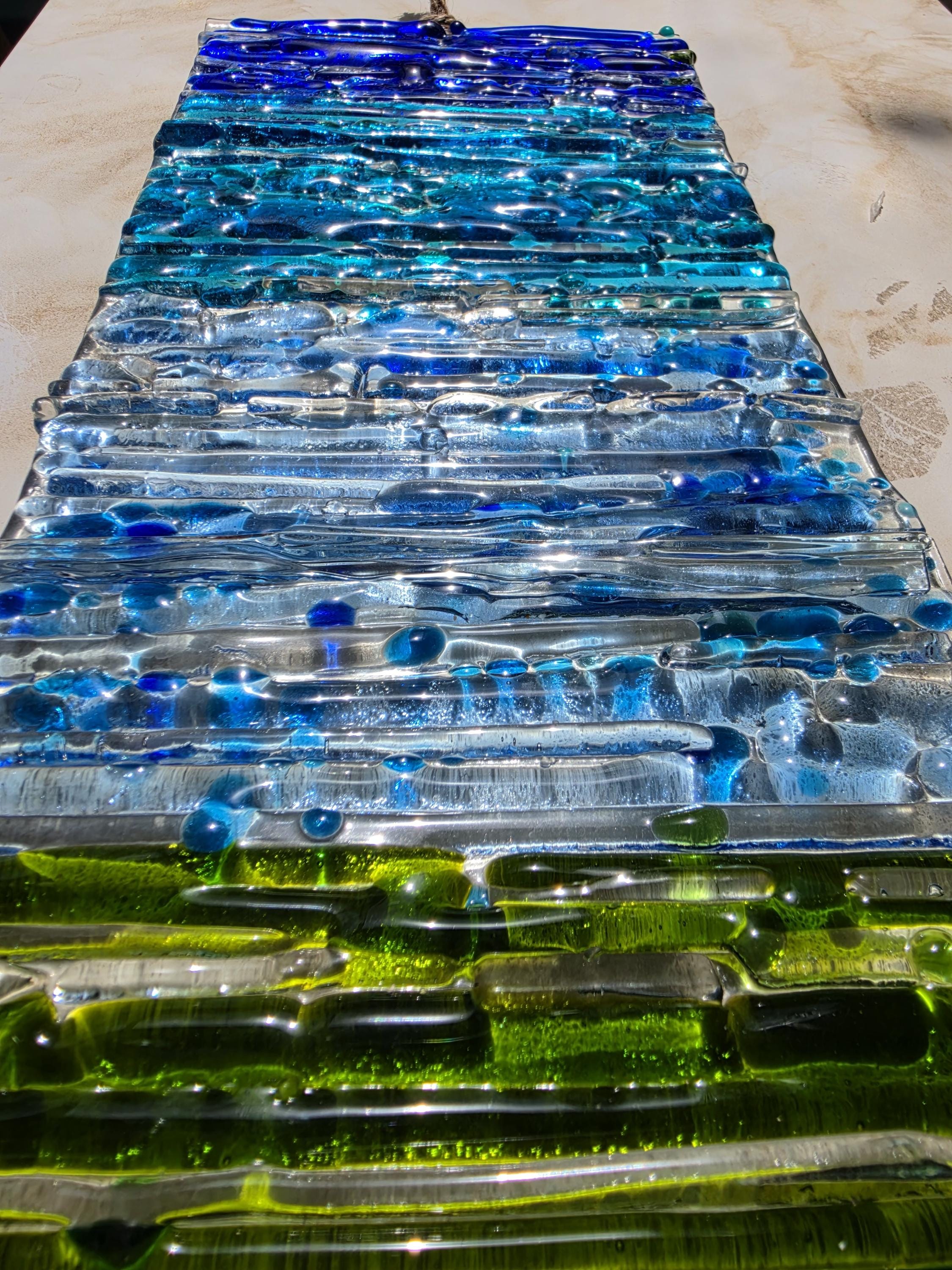 Handcrafted Fused Glass Coastal Beach Wave Wall Art 33x15cm (13x5.90 In ...
