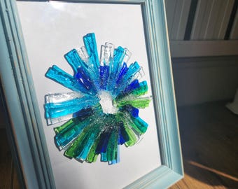 Fused Glass Ocean Framed Wall Art, Coastal Home Decor, Handmade Modern Glass Sculpture (10x8 inches)