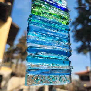 Handcrafted Fused Glass Wall Art: Coastal Beach Wave Window Hanging