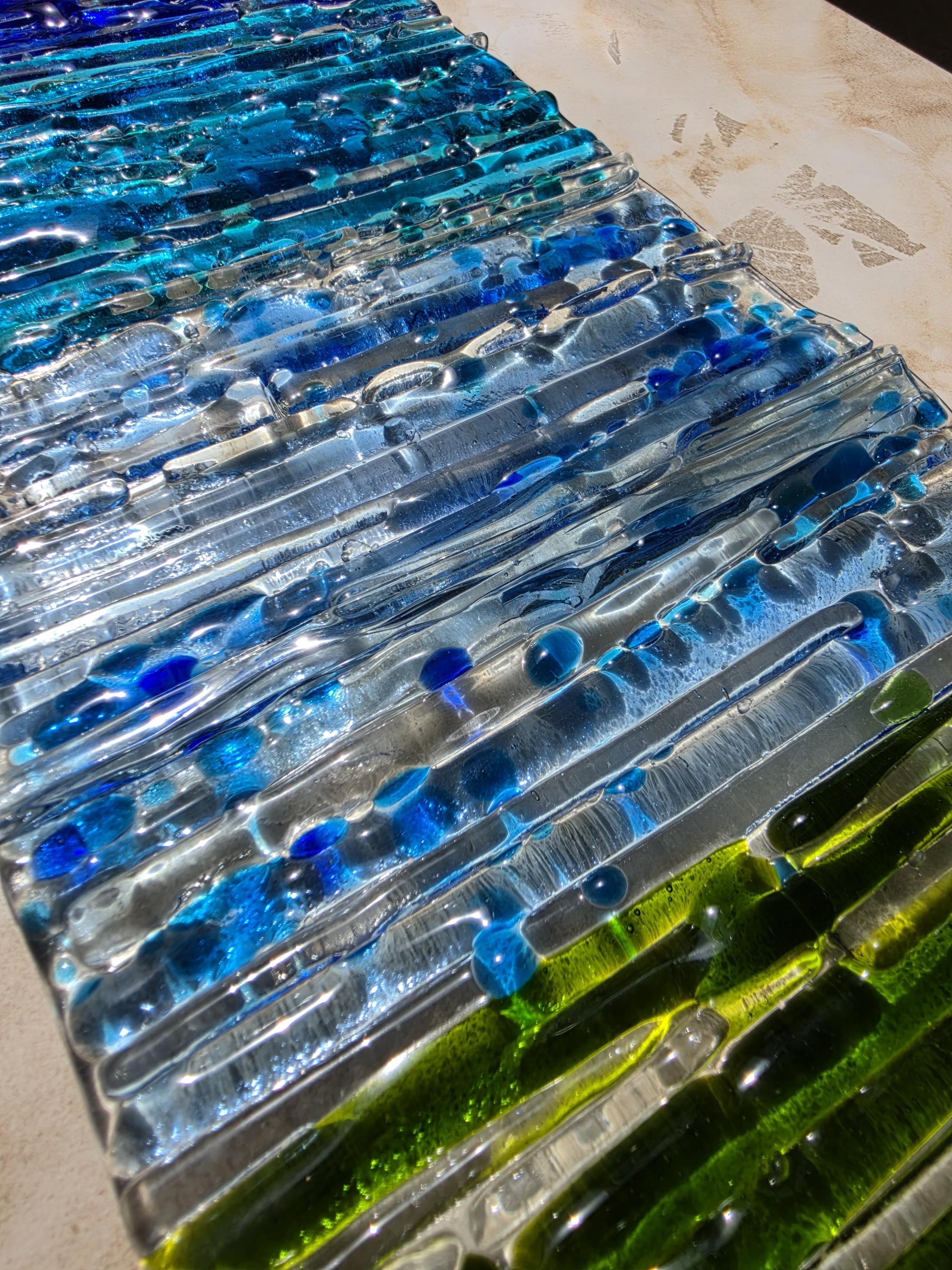 Handcrafted Fused Glass Coastal Beach Wave Wall Art 33x15cm (13x5.90 In ...