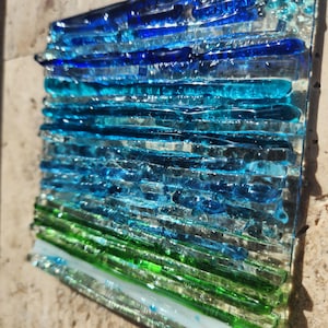 Fused Glass Suncatcher: Modern Coastal Wall Art, 3D Ocean Waves