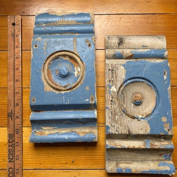 A Pair of Vintage Plinth/ Door Blocks , Rosette, Molding, Bulls Eye,  Salvage