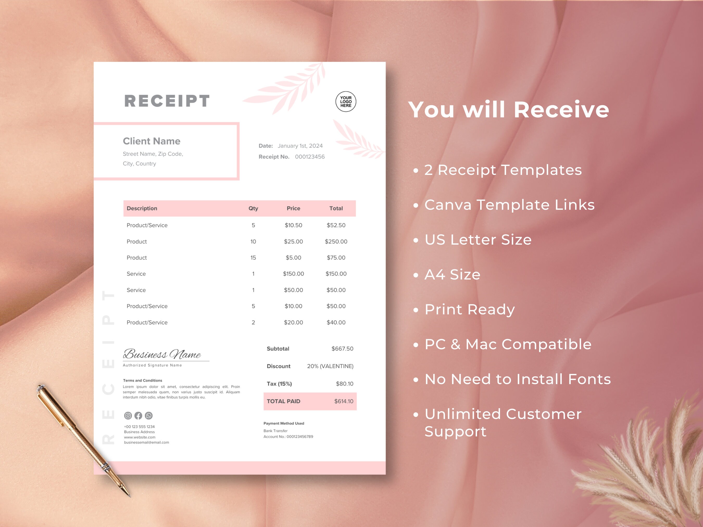 Small Business Receipt Template Business Receipt Canva Purchase Order ...