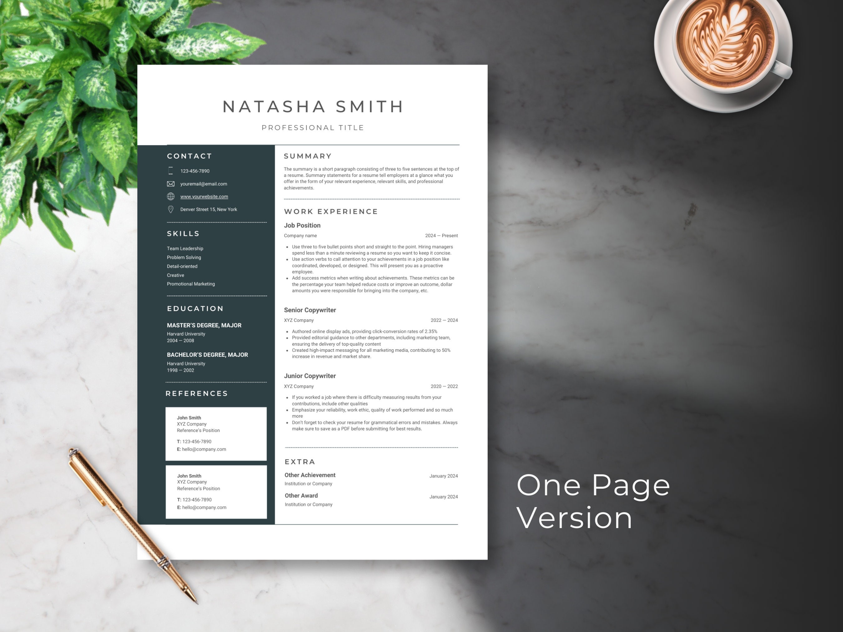 Professional Resume Template Cover Letter Resume Professional CV ATS ...