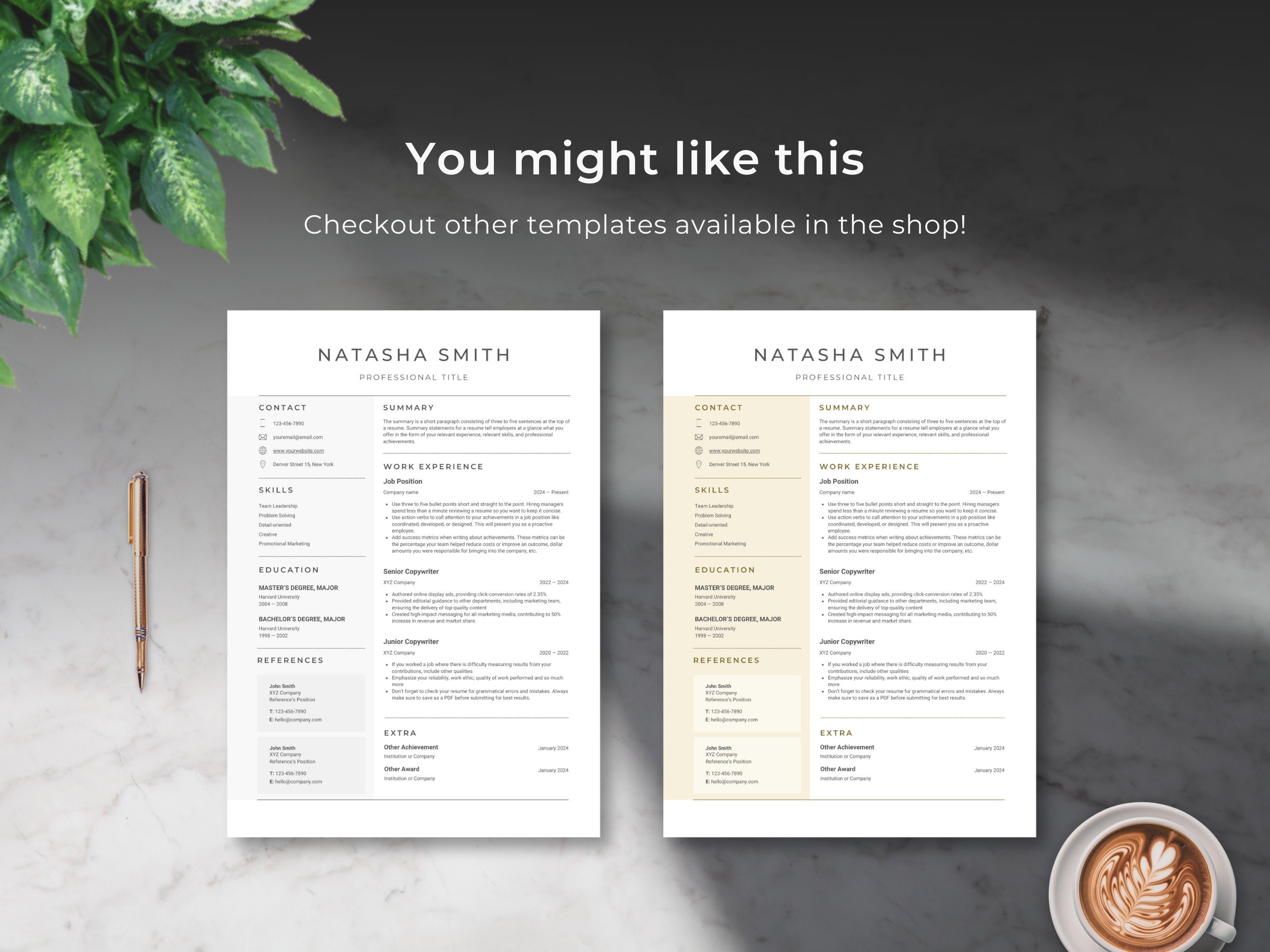 Professional Resume Template Cover Letter Resume Professional CV ATS ...