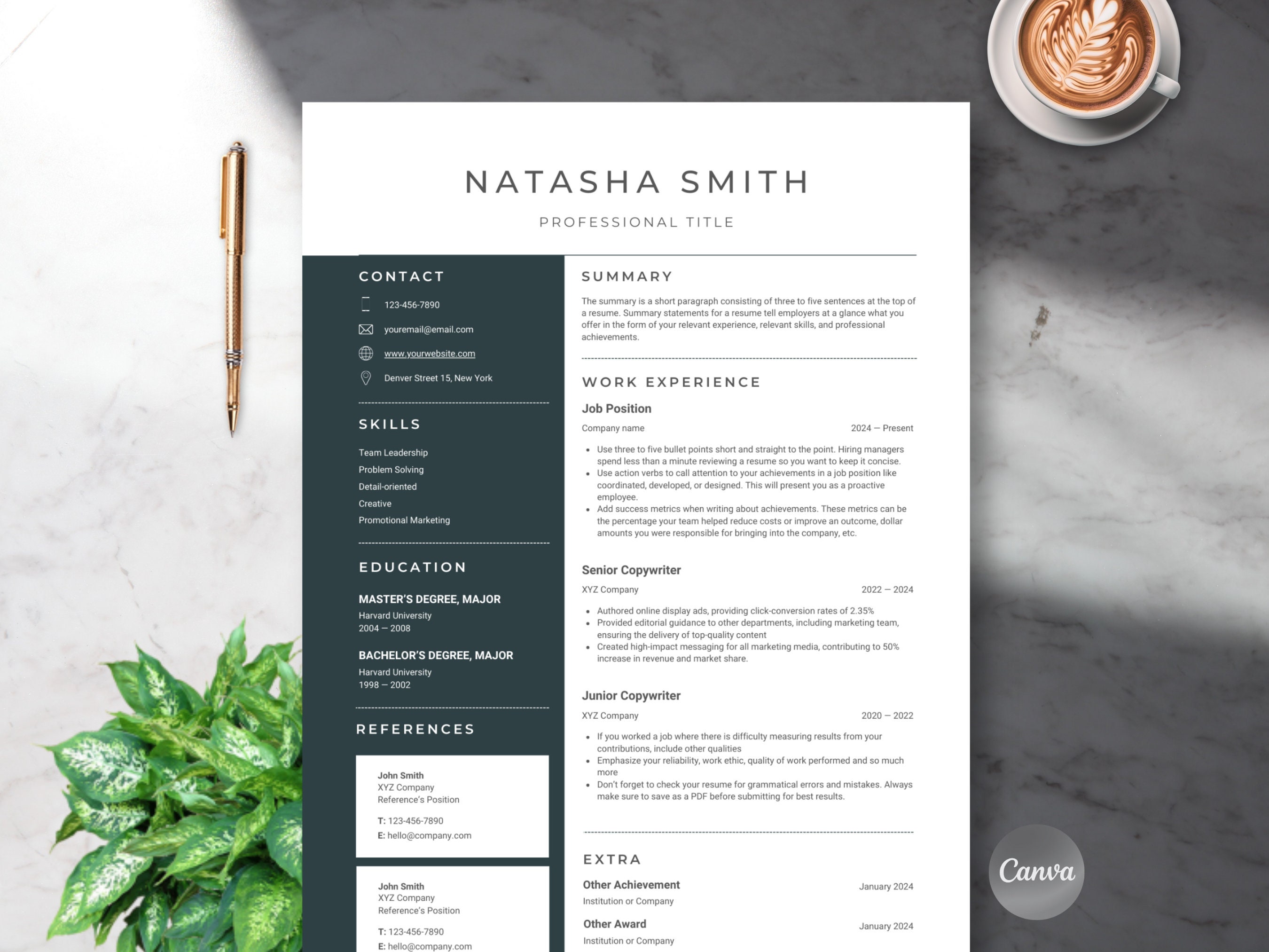 Professional Resume Template Cover Letter Resume Professional CV ATS ...