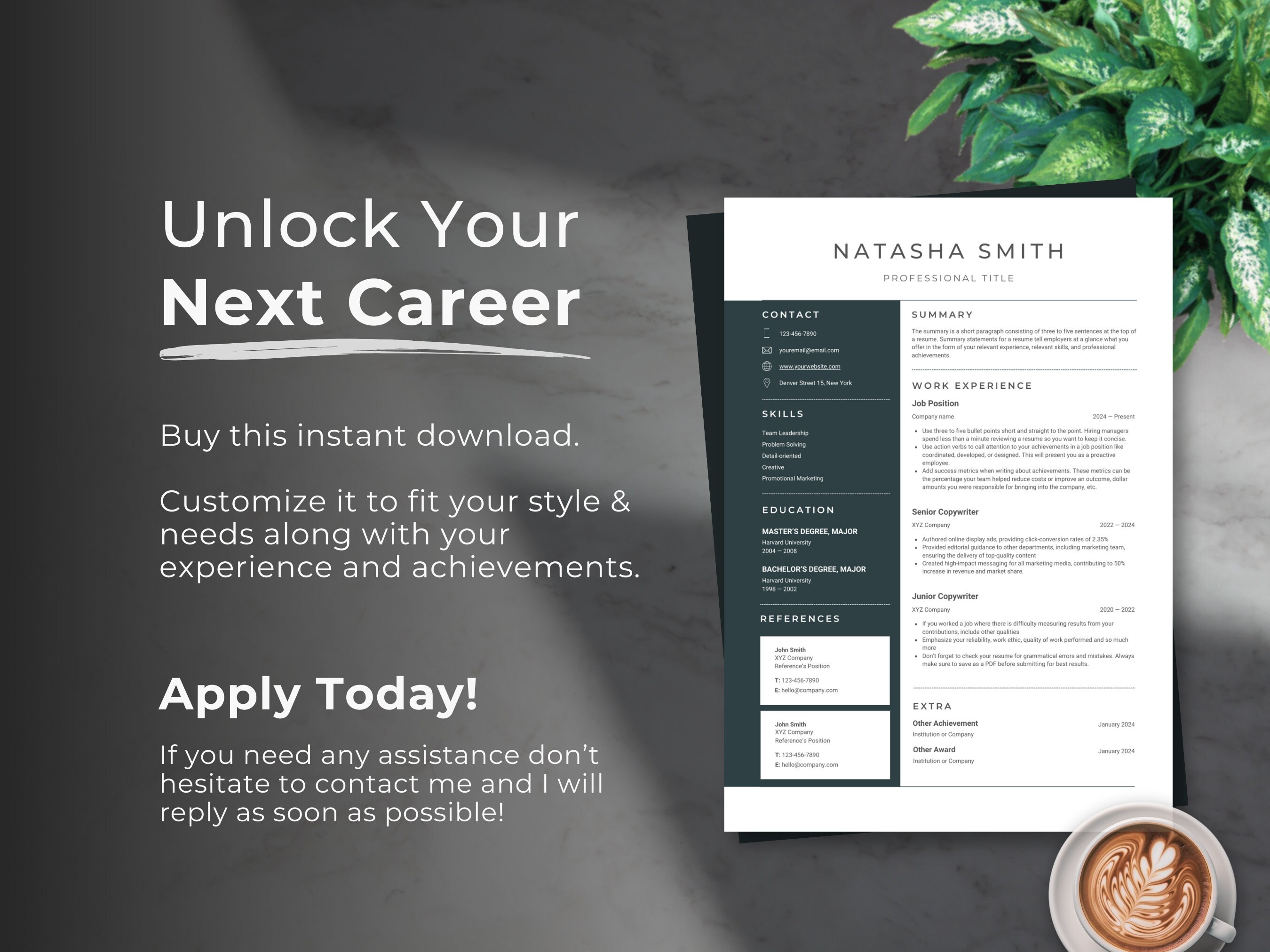 Professional Resume Template Cover Letter Resume Professional CV ATS ...