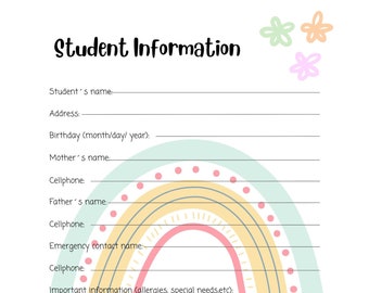 Student information sheet! The cutest studnet information sheet that is perfect to house all important student info for quick reference!