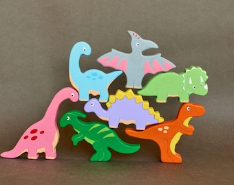 Unique handpainted wooden dinosaurs animals toys for toddler