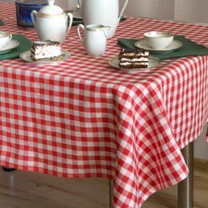 Easter festive red linen checkered tablecloth