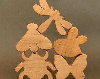 Handmade Wooden Woodland Animal Figurines: Natural Alder Wood Toys