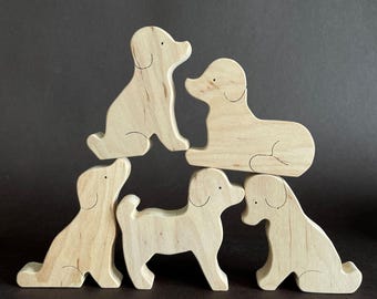 Simple design wooden woodland dogs toys for baby