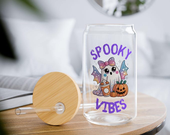 Spooky Vibes Sipper Glass, 16oz | Cute Halloween Drinkware | Perfect for Halloween Parties, Autumn Gatherings, Witchy Themes, Gifts