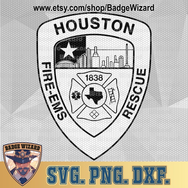 Houston Texas Fire Department SVG, Patch, Houston TX EMS png, Dxf, Cricut Ready Vector Art, Cut file badge design