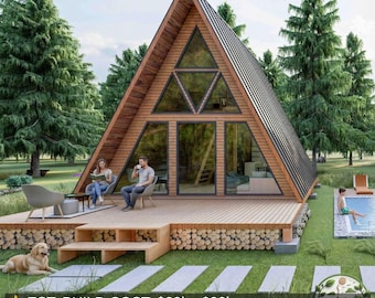 Modern A-Frame Loft Cabin Plans 20x21 | Tiny House Blueprints (PDF Download)