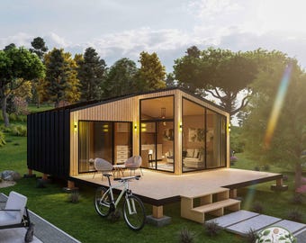 Planos de minicasas de 19x20, planos de cabañas modernas, dibujos arquitectónicos de casas pequeñas, guía de construcción para bricolaje de 1 dormitorio, descarga en PDF
