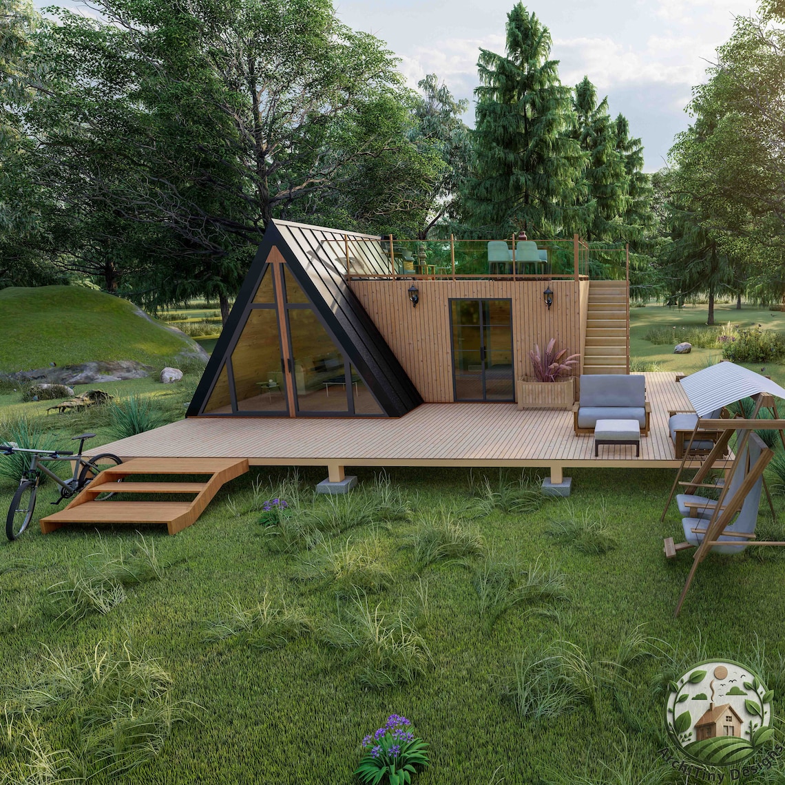 Tiny House Plans 18'x23', Modern A-frame Cabin Plans , DIY Blueprint ...
