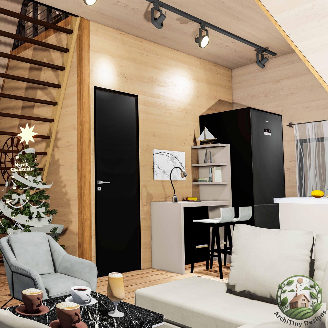 Modern A-frame Tiny House Plan With Loft , Tiny Home Plans, Cabin House ...