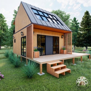 Tiny House-plattegronden 16 x 16, Modern Cabin House-plattegronden, Cottage House-plannen, Kleine Tiny Home-architecturale plannen, pdf-blauwdruk Cabineplannen