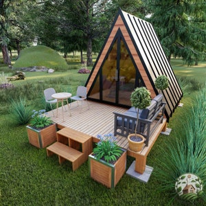 Moderne hutplannen met a-frame, 9 x 10' moderne plattegronden kleine huisjes, kleine architectonische bouwplannen A-frame, plattegronden kleine huisjes, doe-het-zelfplannen