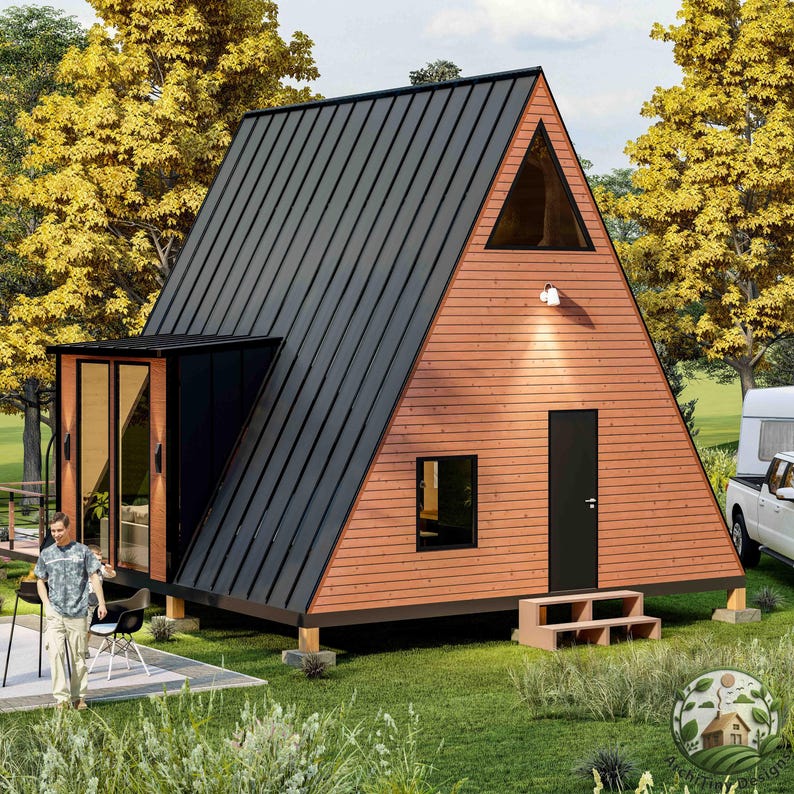 Modern A-Frame Loft Cabin Plans 20x21 | Tiny House Plans | Cozy Small House Plans | Guest House ADU Plans | Architectural Design Set | PDF image 7