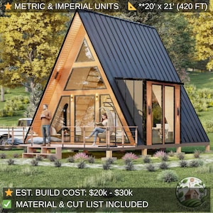 Modern A-Frame Loft Cabin Plans 20x21 | Tiny House Plans | Cozy Small House Plans | Guest House ADU Plans | Architectural Design Set | PDF image 1