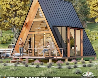 Modern A-Frame Loft Cabin Plans 20x21 | Tiny House Plans | Cozy Small House Plans | Guest House ADU Plans | Architectural Design Set | PDF