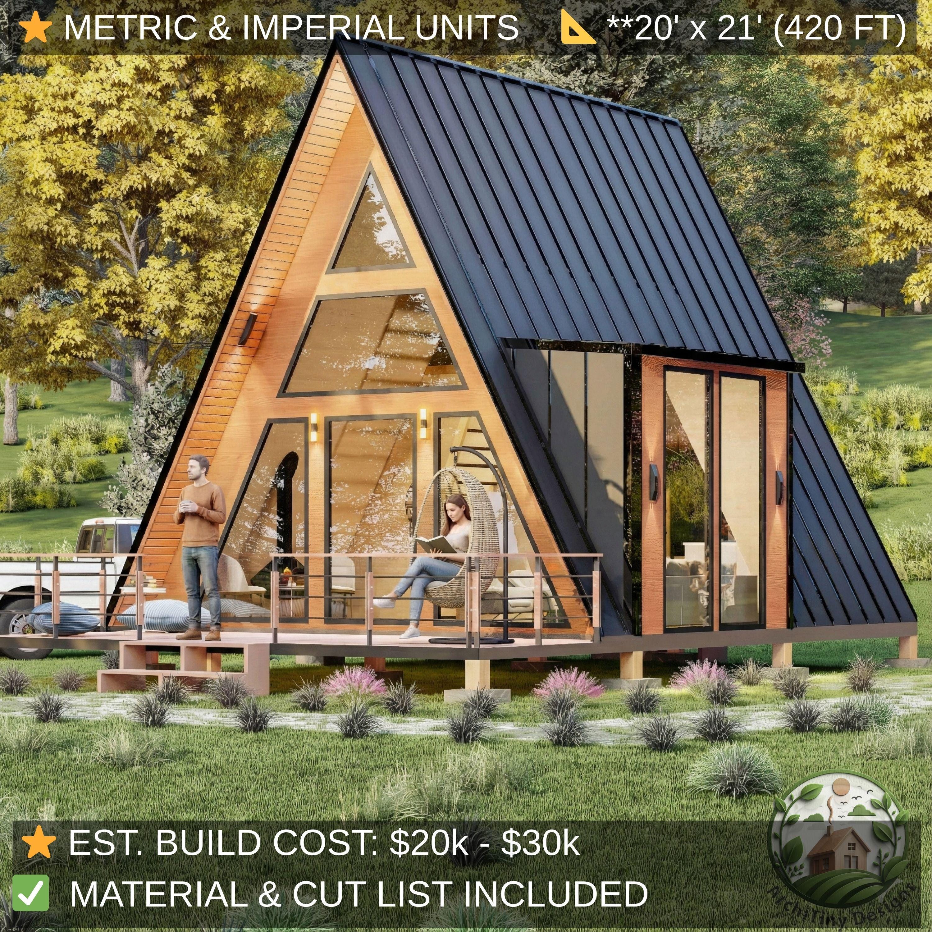 Modern A-frame Loft Cabin Plans 20x21 | Tiny House Plans | Cozy