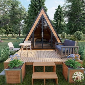 Moderne hutplannen met a-frame, 9 x 10' moderne plattegronden kleine huisjes, kleine architectonische bouwplannen A-frame, plattegronden kleine huisjes, doe-het-zelfplannen