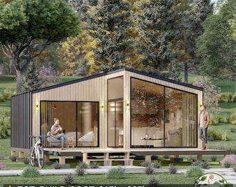 Small Cabin Plans 19x20 | Modern Tiny House Plans | 380 Sqft Guest