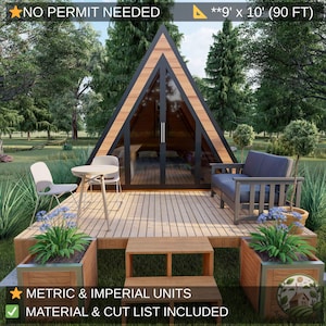 Modern A-Frame Cabin Plans | 9x10 DIY Tiny House Blueprints | NO PERMIT Needed | Backyard Office & Glamping Pod | Architect Design Set