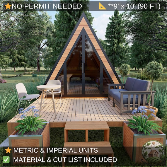 A-Frame Cabin Plans 9'x10' DIY Building Plans - Material & Cut List - No Permit Needed