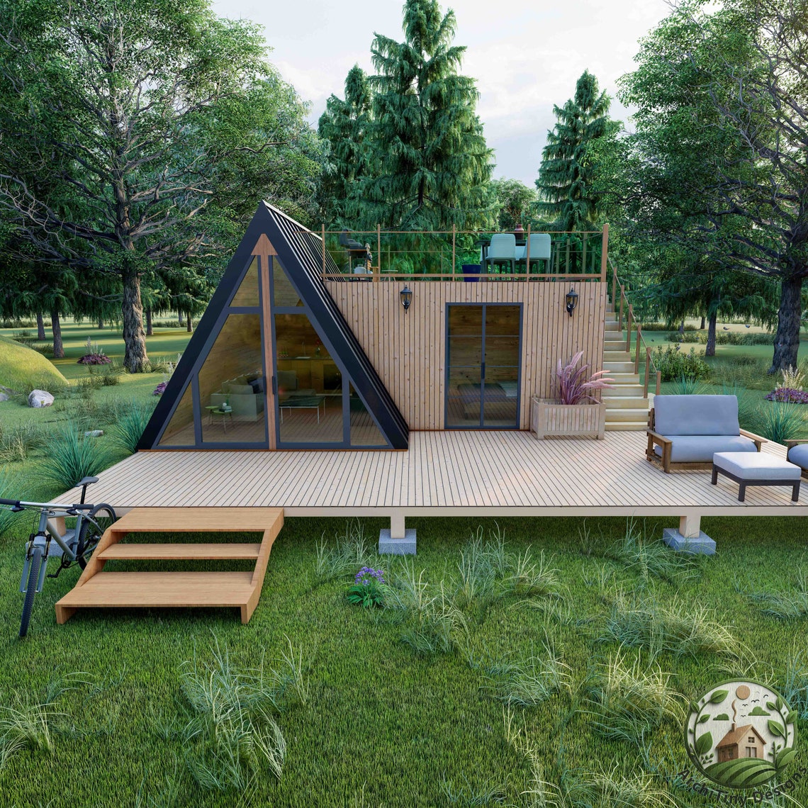 Planos arquitectónicos de cabaña moderna con estructura en forma de A ...