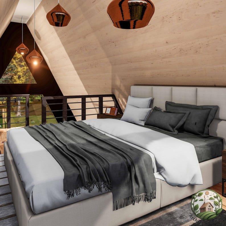 Modern A-Frame Loft Cabin Plans 20x21 | Tiny House Plans | Cozy Small House Plans | Guest House ADU Plans | Architectural Design Set | PDF image 9