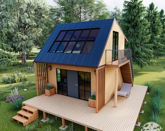 Modern Cabin Tiny House Plans (16x16) – PDF Blueprint