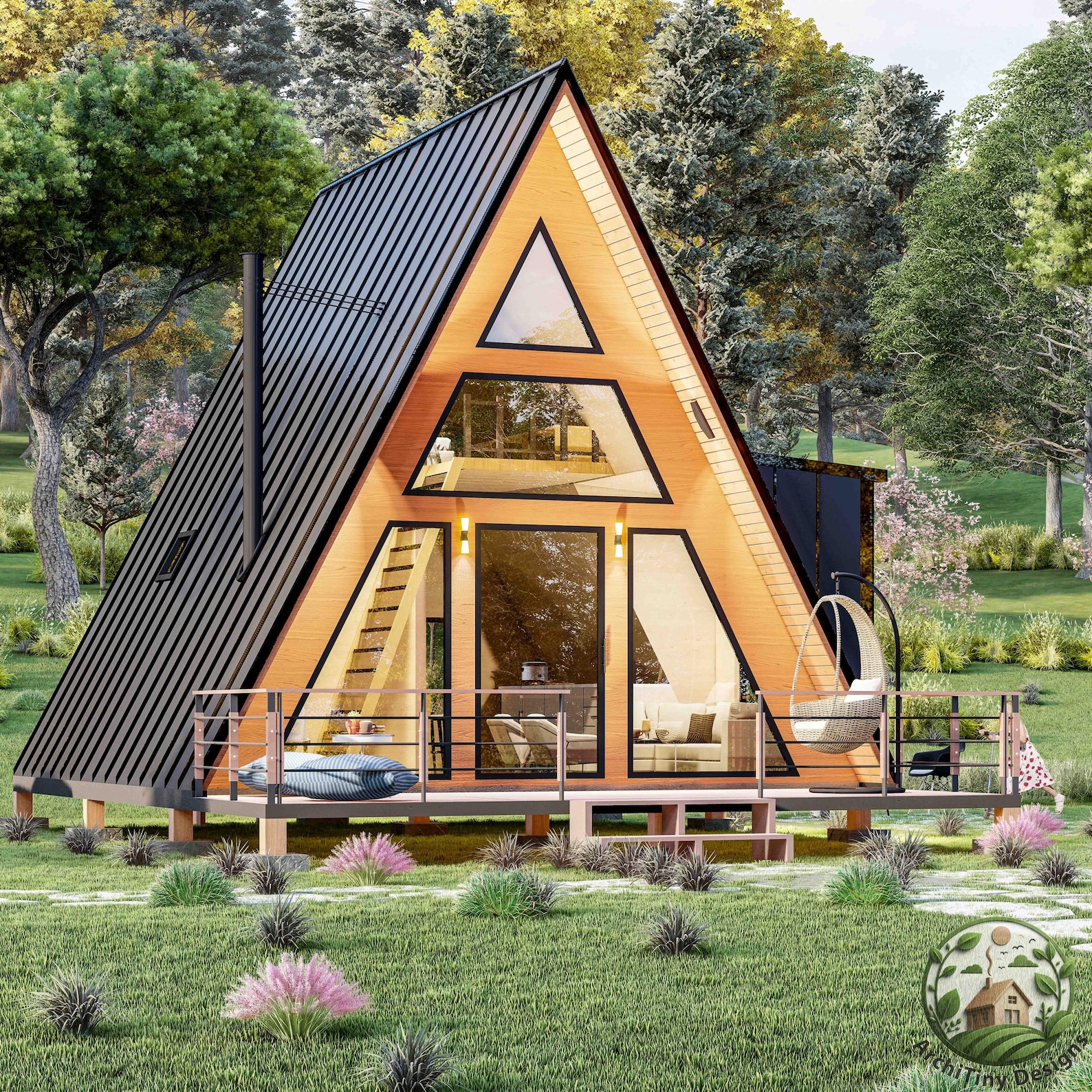 Modern A-frame Loft Cabin Plans 20x21 | Tiny House Plans | Cozy Small ...