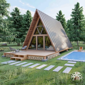 Plattegronden voor kleine huisjes: 20 x 21 inch | Moderne hutplannen met a-frame | Plattegronden voor kleine huizen | PDF DIY-blauwdruk | Hutplattegronden met vide | Tiny Home-plannen