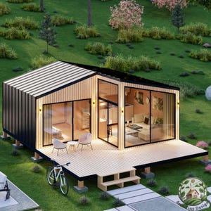 Tiny House-plattegronden 19 x 20, moderne cottage-plattegronden, bouwkundige plattegrond small house, 1 slaapkamer, pdf- DIY-blauwdruk-cabineplattegronden